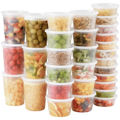 AOZITA 48 Sets Plastic Deli Containers With Lids, 8 oz 16oz 32oz Variety pack, Airtight Food Storage Containers, Freezer/Dishwasher/Microwave Safe, Soup Containers For Takeout Food Storage