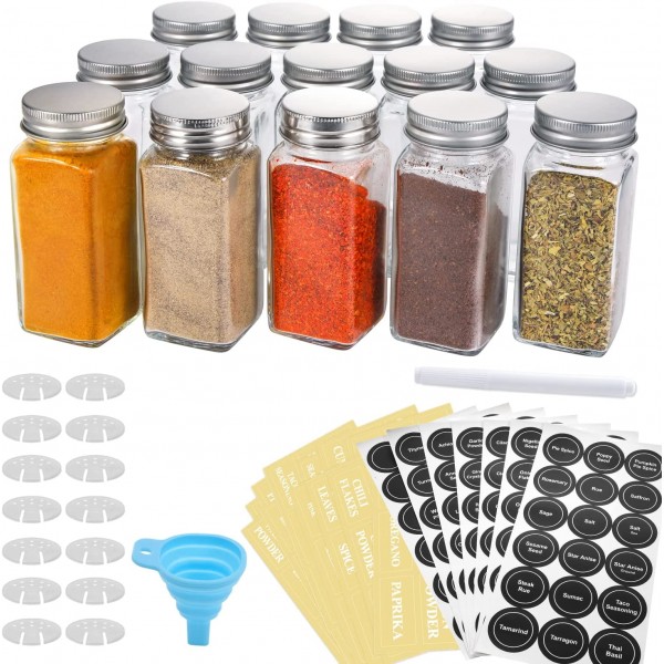 Glass Spice Jars, Square Empty Spice Bottles, Seasoning Container