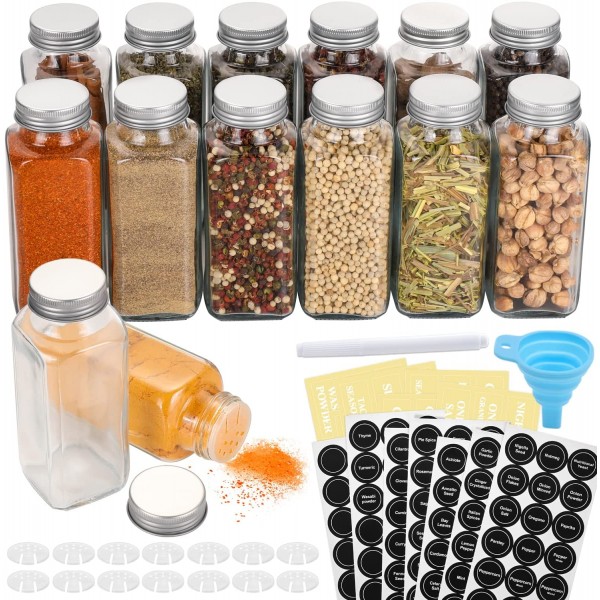 Aozita 14 Pcs Glass Spice Jars with Spice Labels - 8oz Empty Square Spice  Bottles - Shaker Lids