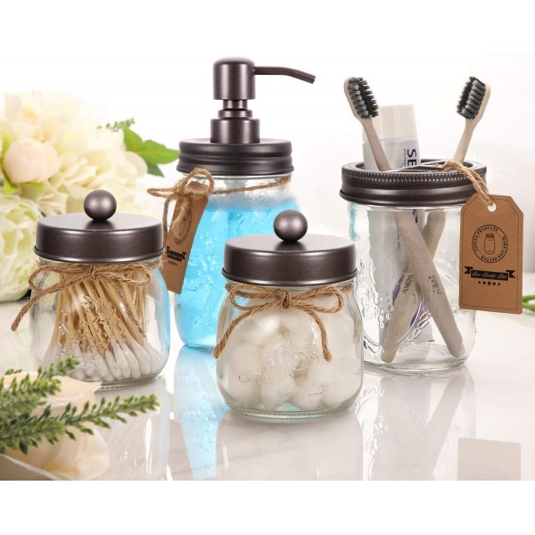 mason jar bathroom apothecary jars - rustproof stainless steel  lid,farmhouse decor,bathroom vanity storage organizer holder glass for  cotton